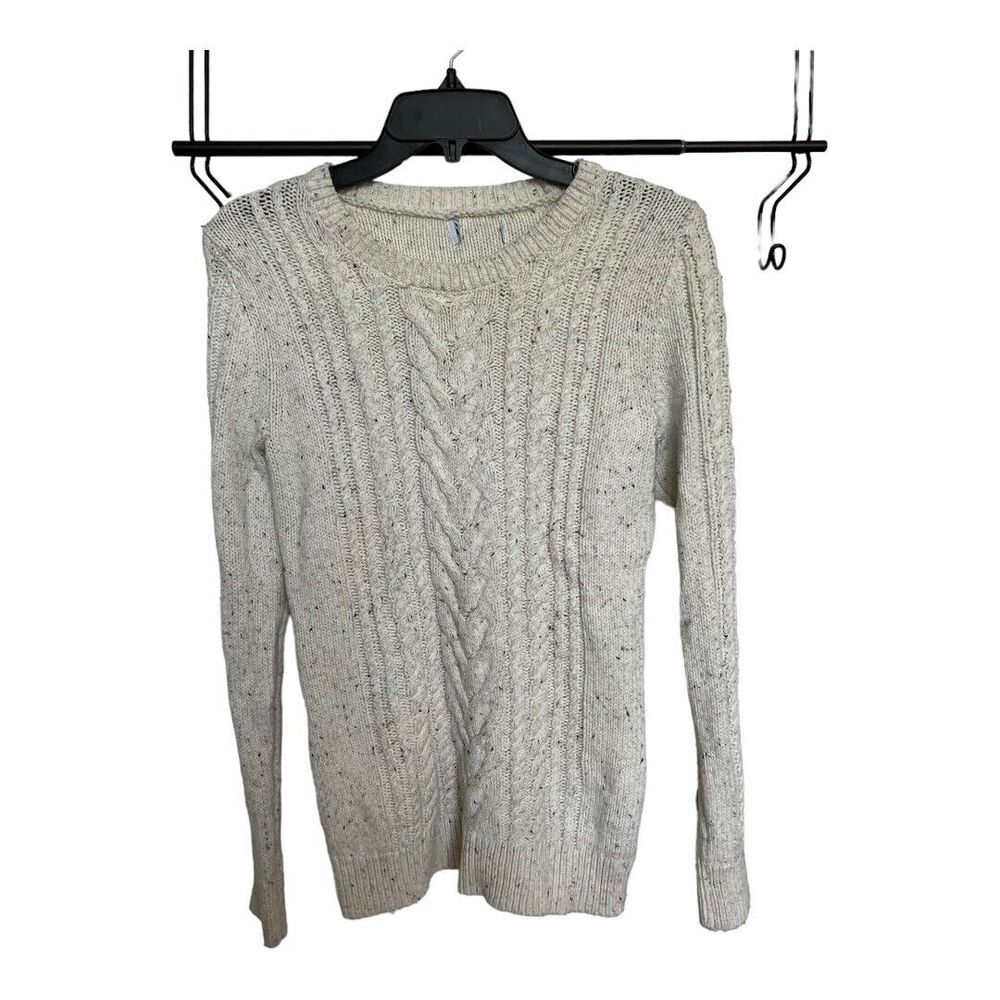 Old Navy Womens Cable‎ Knit Round Neck Long Sleeve Pullover Sweater M Cream